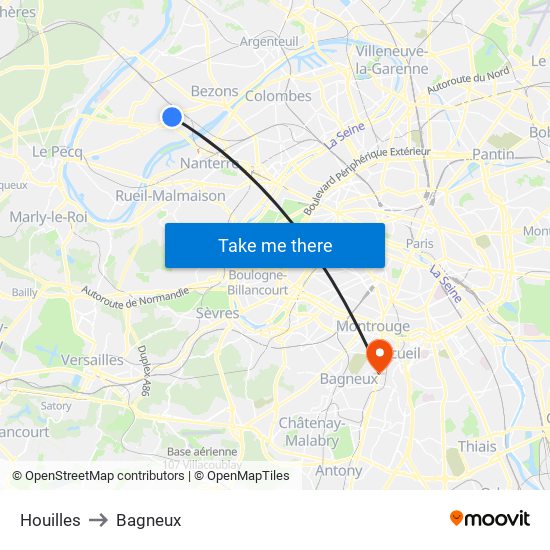 Houilles to Bagneux map