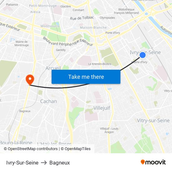 Ivry-Sur-Seine to Bagneux map