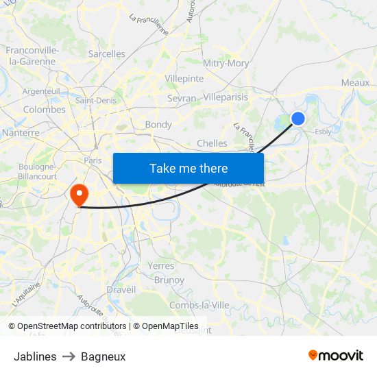 Jablines to Bagneux map