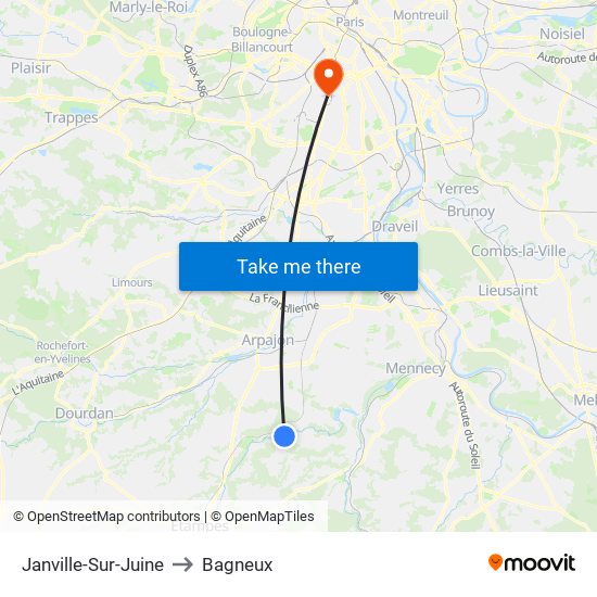 Janville-Sur-Juine to Bagneux map