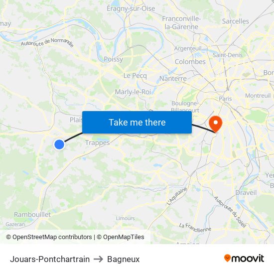 Jouars-Pontchartrain to Bagneux map