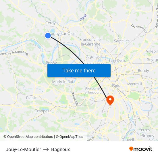 Jouy-Le-Moutier to Bagneux map