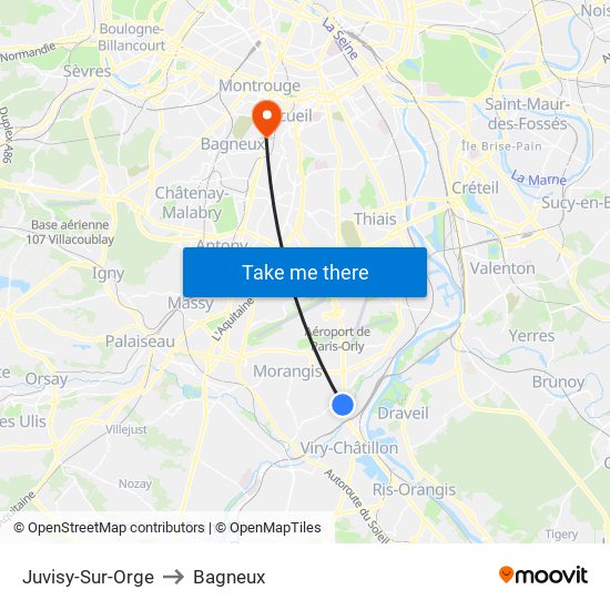 Juvisy-Sur-Orge to Bagneux map