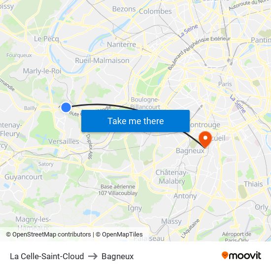 La Celle-Saint-Cloud to Bagneux map