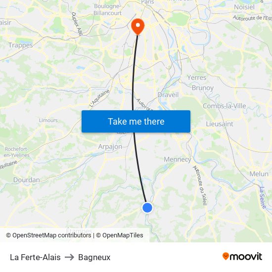 La Ferte-Alais to Bagneux map
