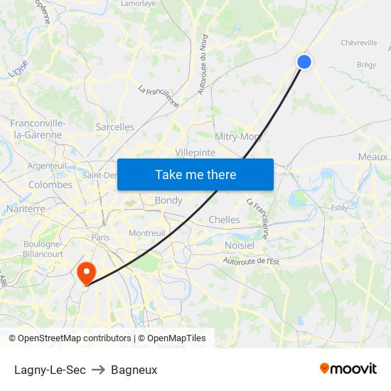Lagny-Le-Sec to Bagneux map