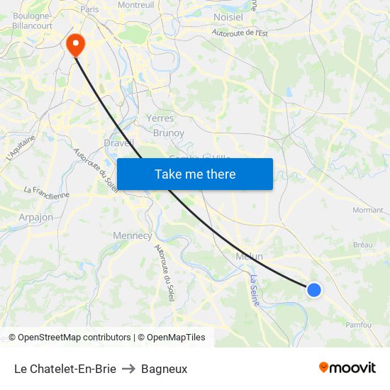 Le Chatelet-En-Brie to Bagneux map