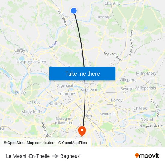 Le Mesnil-En-Thelle to Bagneux map