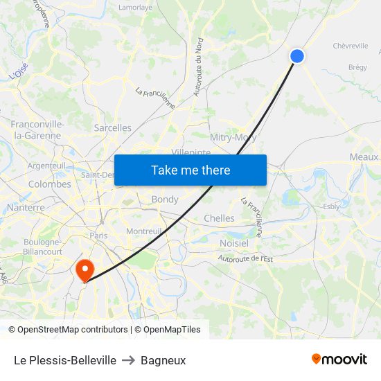 Le Plessis-Belleville to Bagneux map