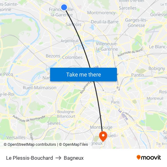 Le Plessis-Bouchard to Bagneux map