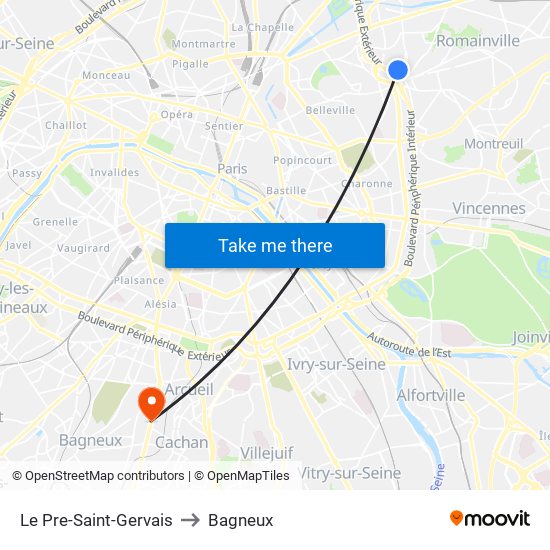 Le Pre-Saint-Gervais to Bagneux map