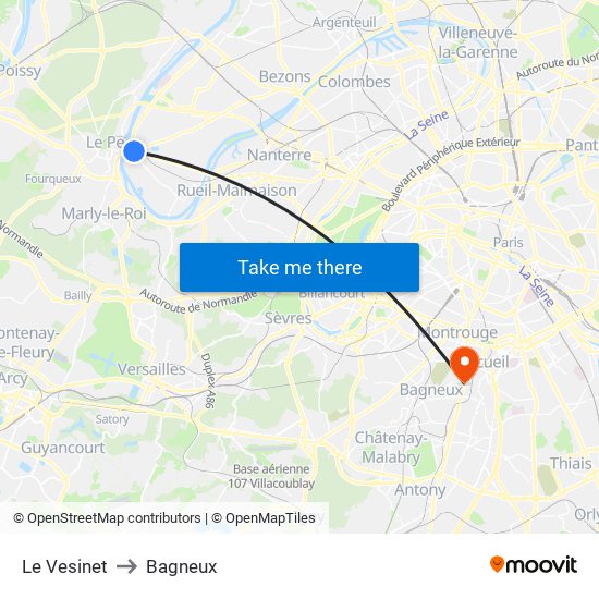 Le Vesinet to Bagneux map