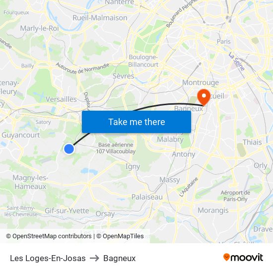 Les Loges-En-Josas to Bagneux map