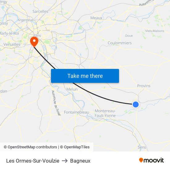 Les Ormes-Sur-Voulzie to Bagneux map