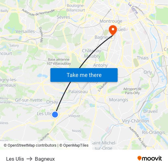 Les Ulis to Bagneux map