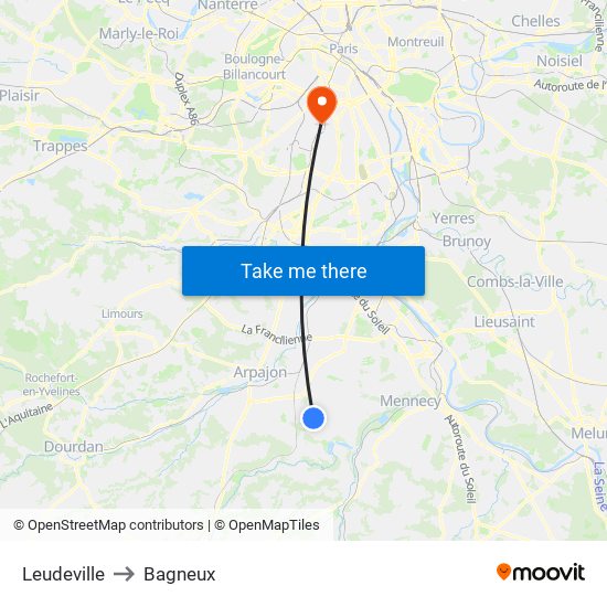 Leudeville to Bagneux map