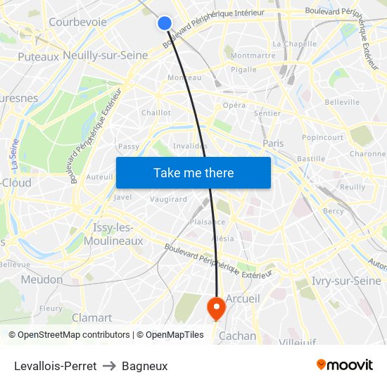 Levallois-Perret to Bagneux map