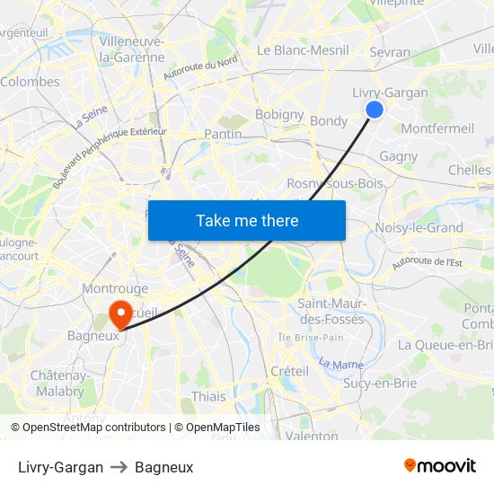 Livry-Gargan to Bagneux map