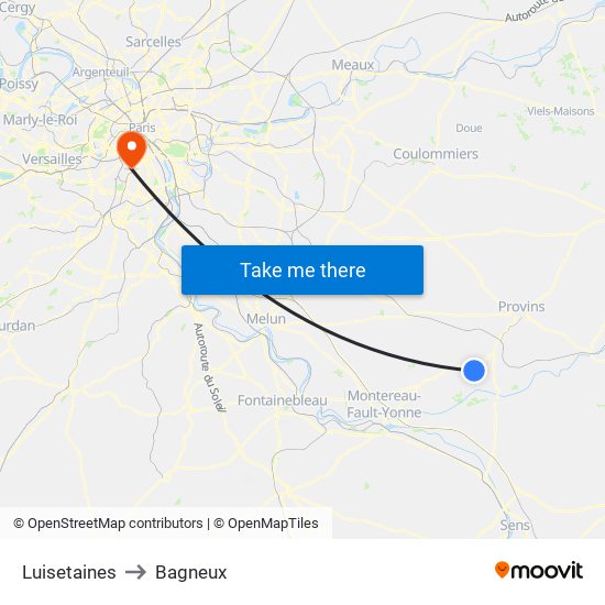 Luisetaines to Bagneux map