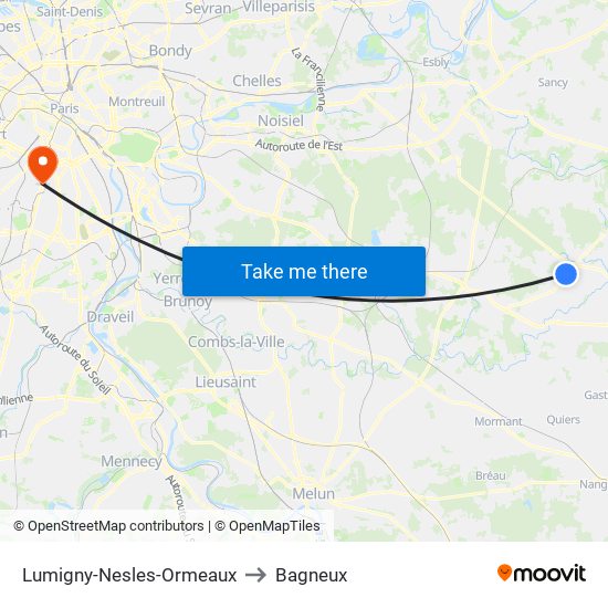 Lumigny-Nesles-Ormeaux to Bagneux map