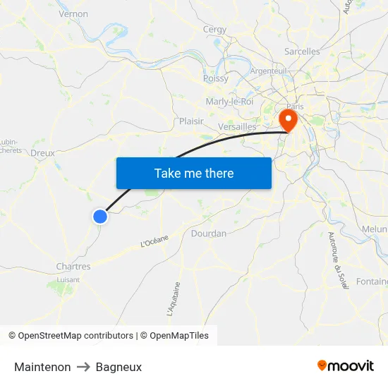 Maintenon to Bagneux map