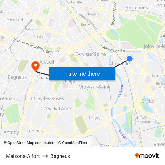 Maisons-Alfort to Bagneux map