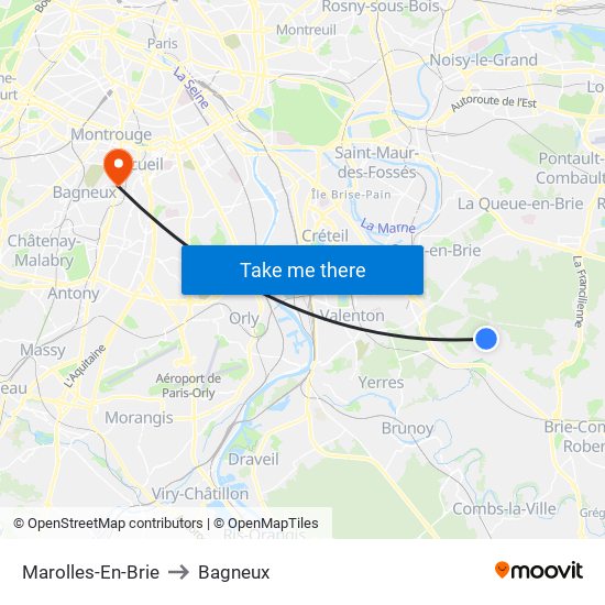 Marolles-En-Brie to Bagneux map
