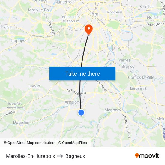 Marolles-En-Hurepoix to Bagneux map