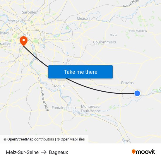 Melz-Sur-Seine to Bagneux map