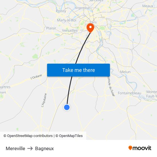 Mereville to Bagneux map