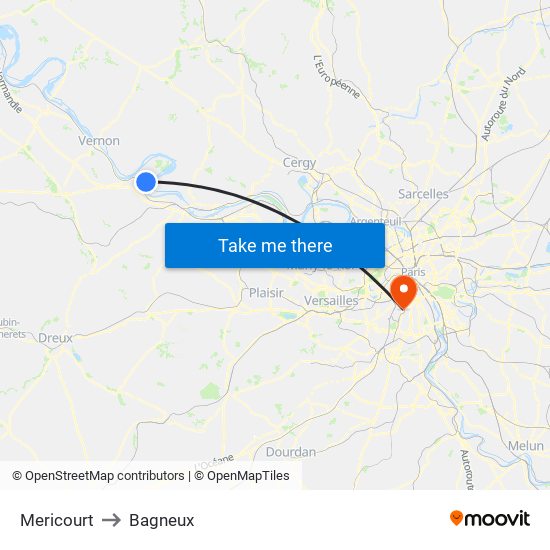 Mericourt to Bagneux map