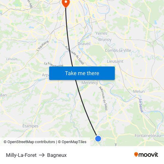 Milly-La-Foret to Bagneux map