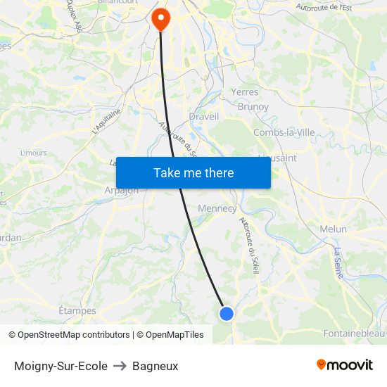 Moigny-Sur-Ecole to Bagneux map