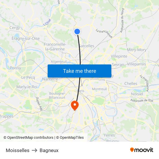 Moisselles to Bagneux map