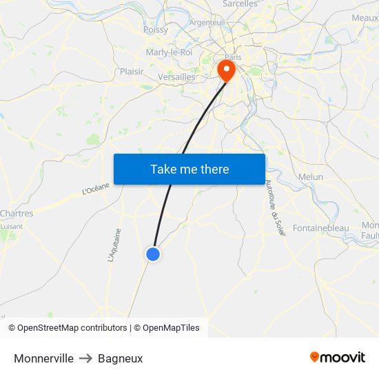 Monnerville to Bagneux map