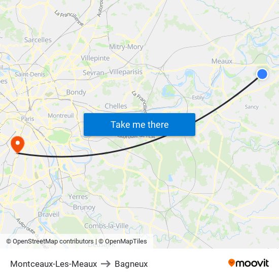 Montceaux-Les-Meaux to Bagneux map