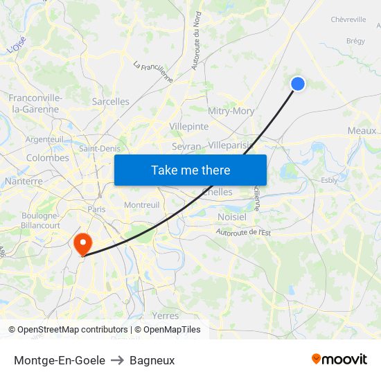 Montge-En-Goele to Bagneux map