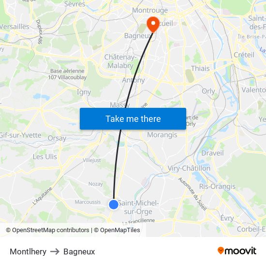 Montlhery to Bagneux map