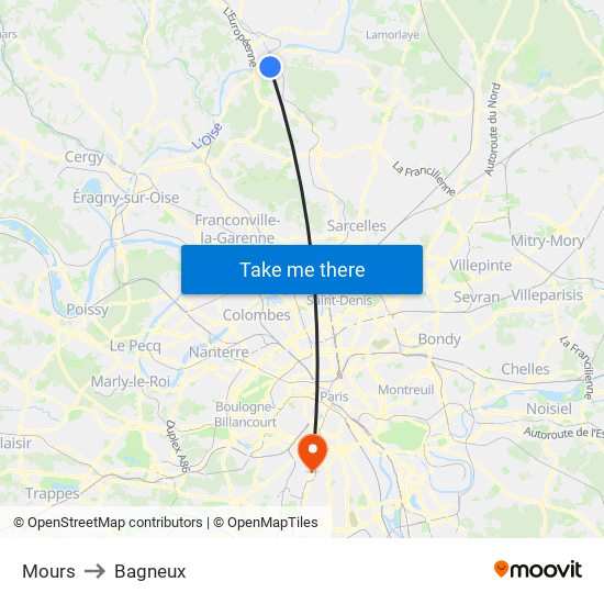 Mours to Bagneux map