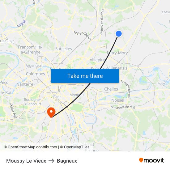 Moussy-Le-Vieux to Bagneux map