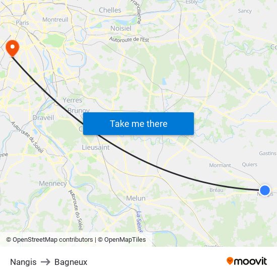 Nangis to Bagneux map