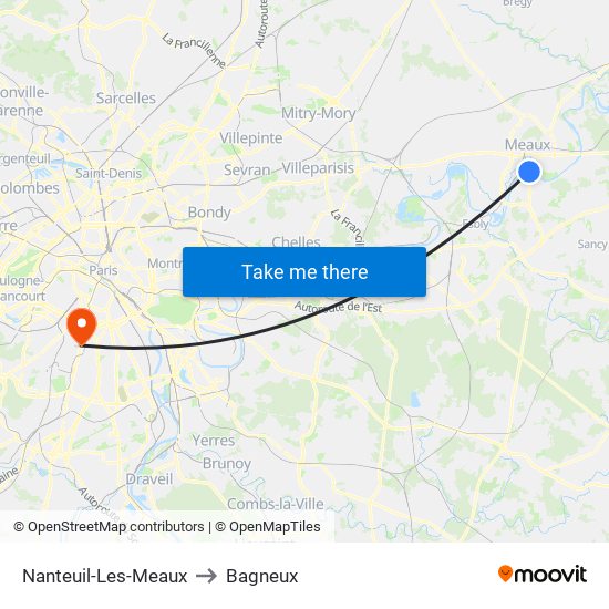 Nanteuil-Les-Meaux to Bagneux map