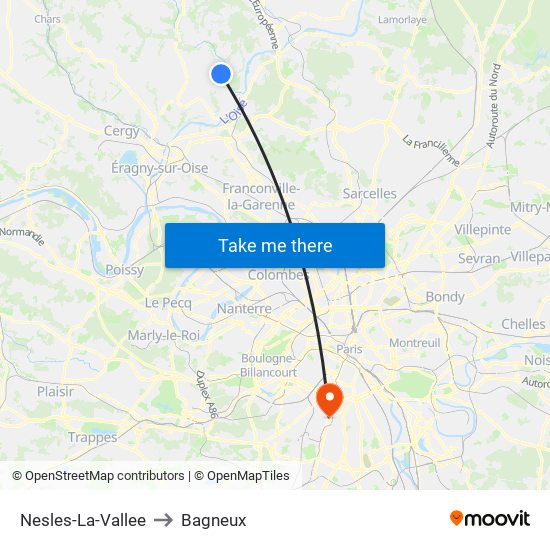 Nesles-La-Vallee to Bagneux map