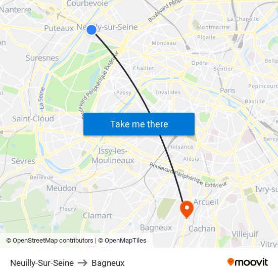 Neuilly-Sur-Seine to Bagneux map