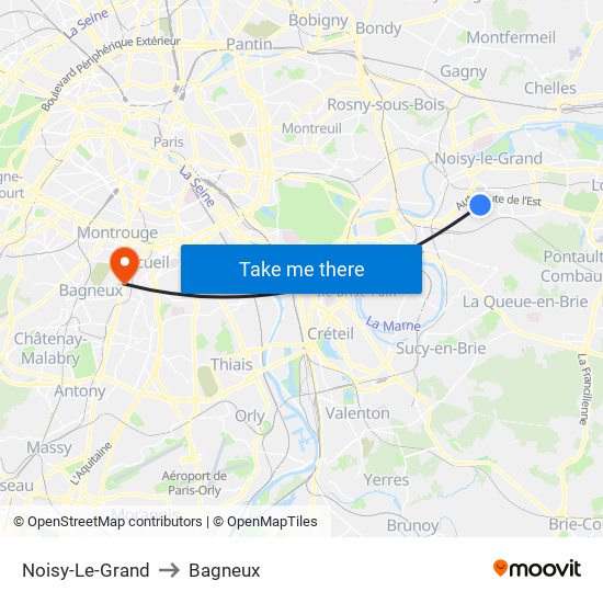 Noisy-Le-Grand to Bagneux map