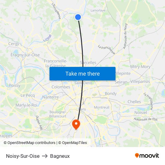 Noisy-Sur-Oise to Bagneux map