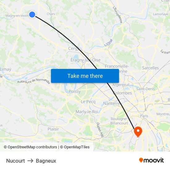 Nucourt to Bagneux map