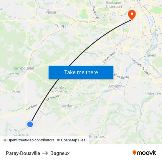 Paray-Douaville to Bagneux map