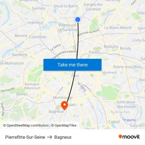 Pierrefitte-Sur-Seine to Bagneux map