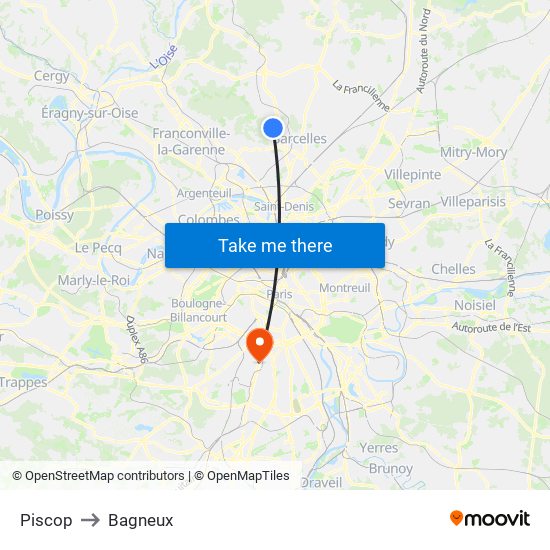 Piscop to Bagneux map